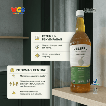 Delifru Zero Calorie Lemonade 1L - Pengganti Sirup Rasa Lemon