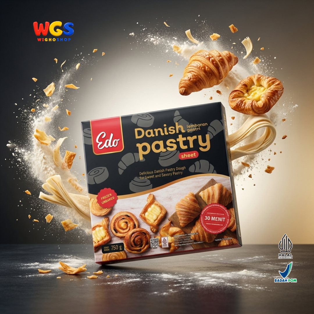 Edo Danish Pastry Sheet 750g - Adonan Pastry Beku Lembaran untuk Croissant Pastry Manis Gurih Frozen Unbaked