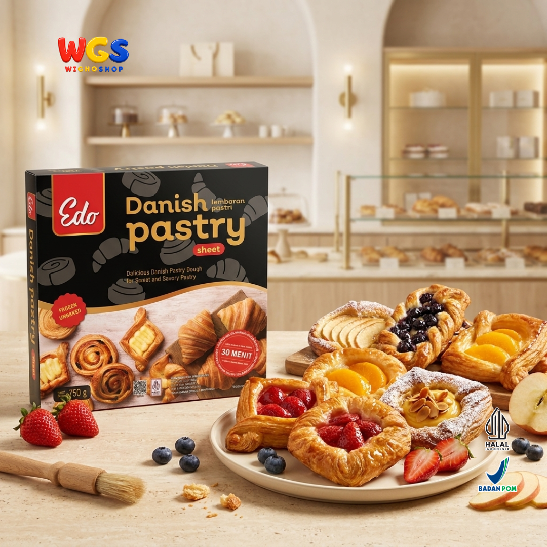 Edo Danish Pastry Sheet 750g - Adonan Pastry Beku Lembaran untuk Croissant Pastry Manis Gurih Frozen Unbaked