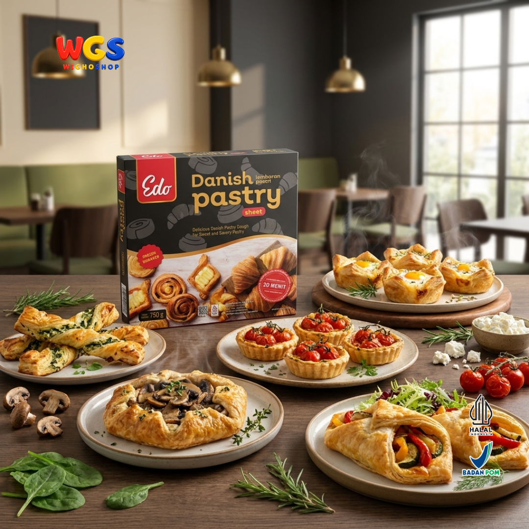 Edo Danish Pastry Sheet 750g - Adonan Pastry Beku Lembaran untuk Croissant Pastry Manis Gurih Frozen Unbaked