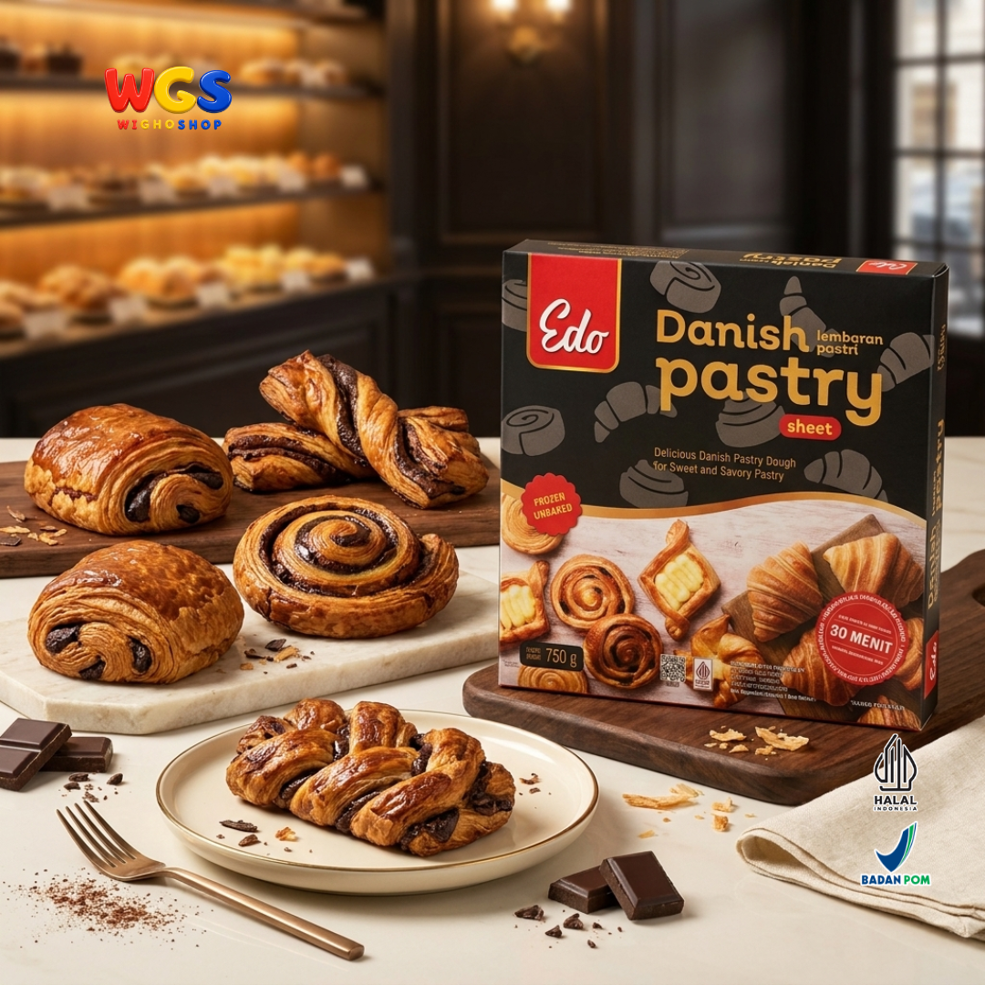 Edo Danish Pastry Sheet 750g - Adonan Pastry Beku Lembaran untuk Croissant Pastry Manis Gurih Frozen Unbaked