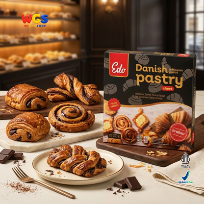 Edo Danish Pastry Sheet 750g - Adonan Pastry Beku Lembaran untuk Croissant Pastry Manis Gurih Frozen Unbaked
