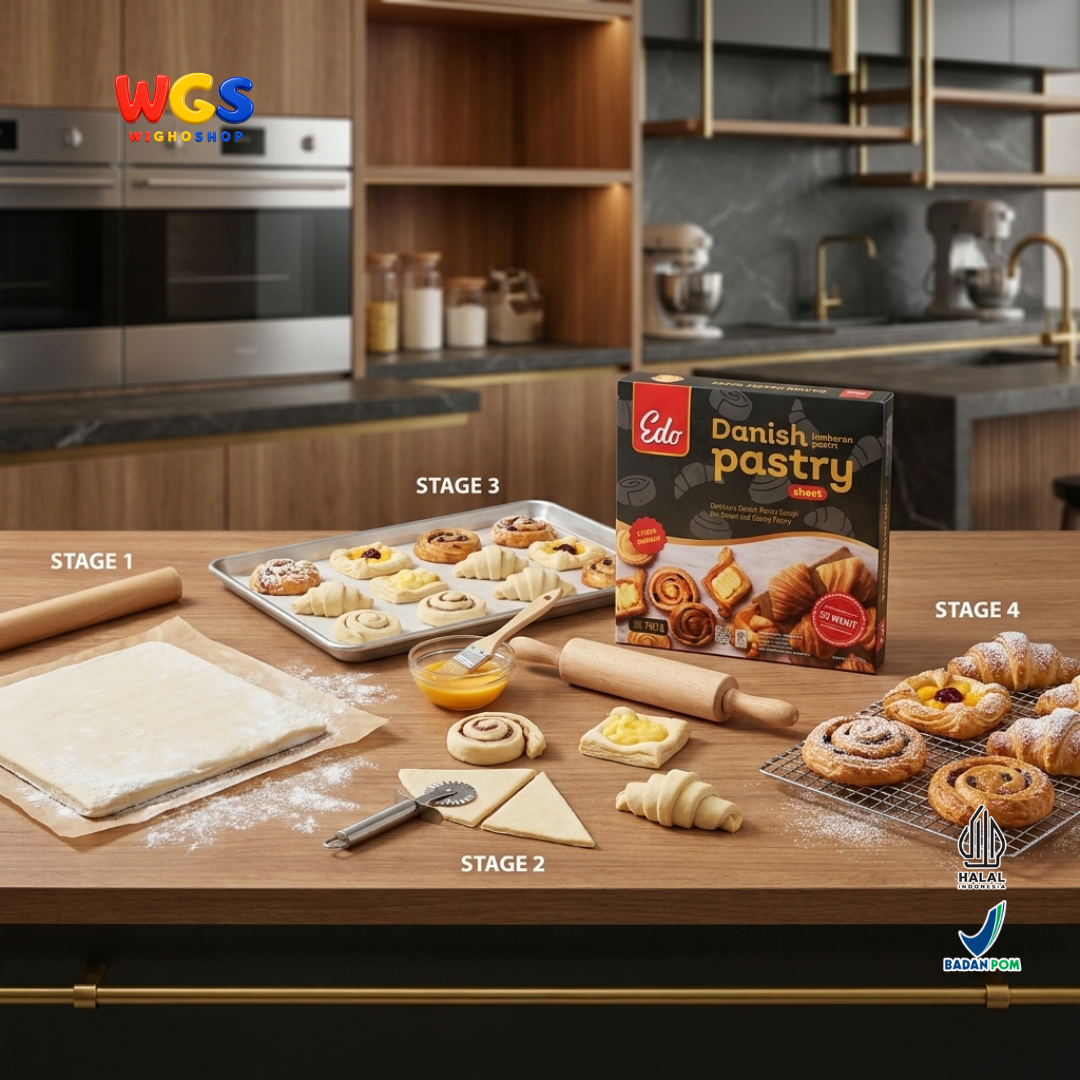 Edo Danish Pastry Sheet 750g - Adonan Pastry Beku Lembaran untuk Croissant Pastry Manis Gurih Frozen Unbaked