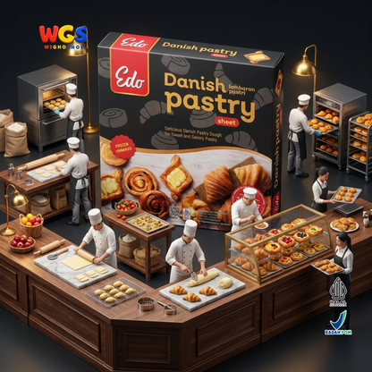 Edo Danish Pastry Sheet 750g - Adonan Pastry Beku Lembaran untuk Croissant Pastry Manis Gurih Frozen Unbaked