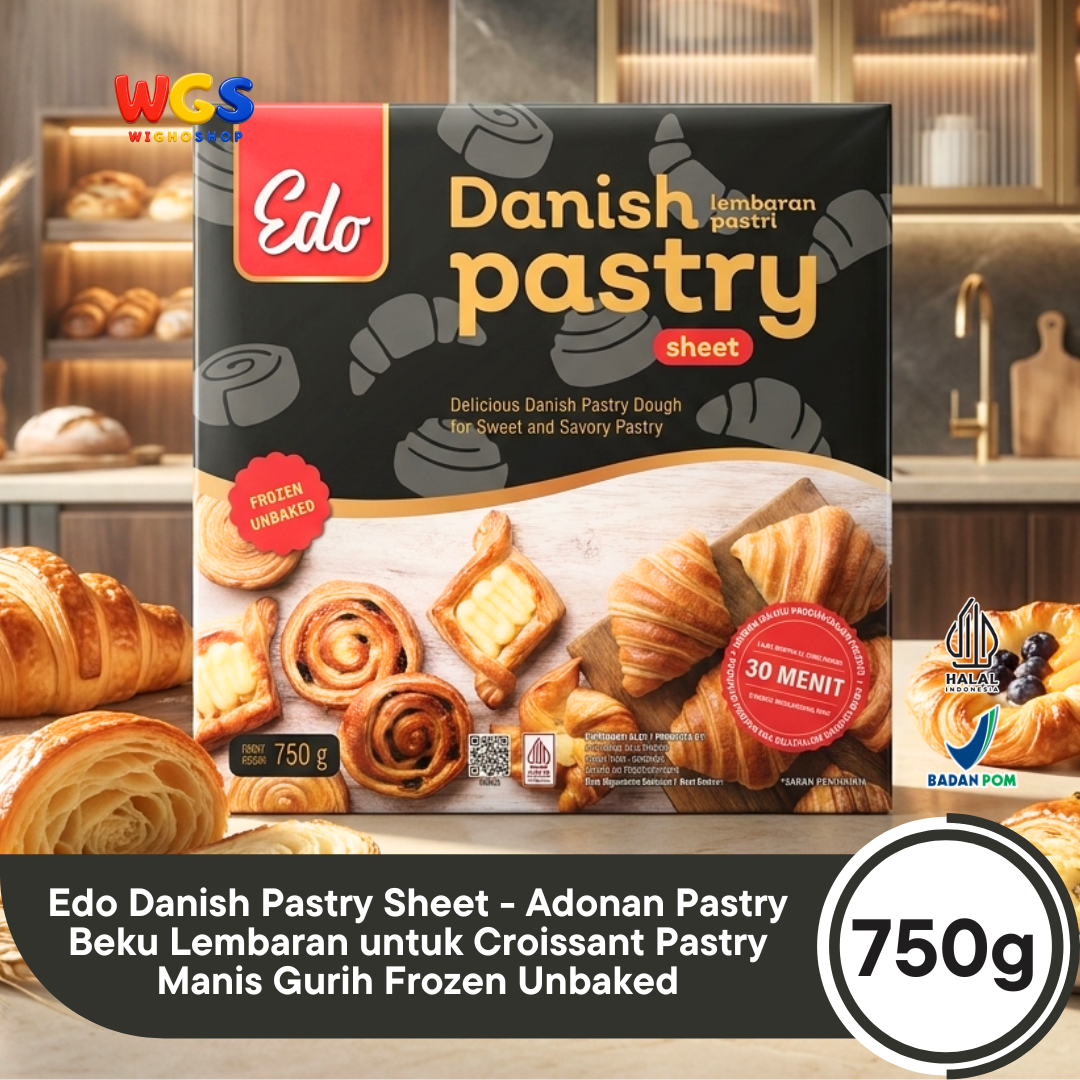 Edo Danish Pastry Sheet 750g - Adonan Pastry Beku Lembaran untuk Croissant Pastry Manis Gurih Frozen Unbaked