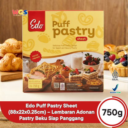 Edo Puff Pastry Sheet Flaky &amp; Crunchy 4 Sheet Frozen Food 750g - Halal