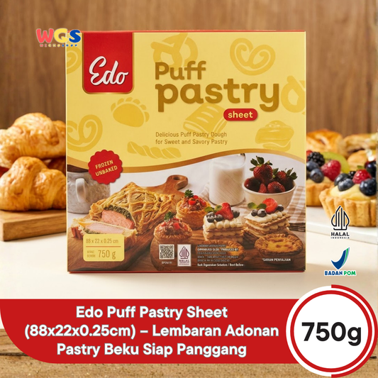 Edo Puff Pastry Sheet Flaky &amp; Crunchy 4 Sheet Frozen Food 750g - Halal