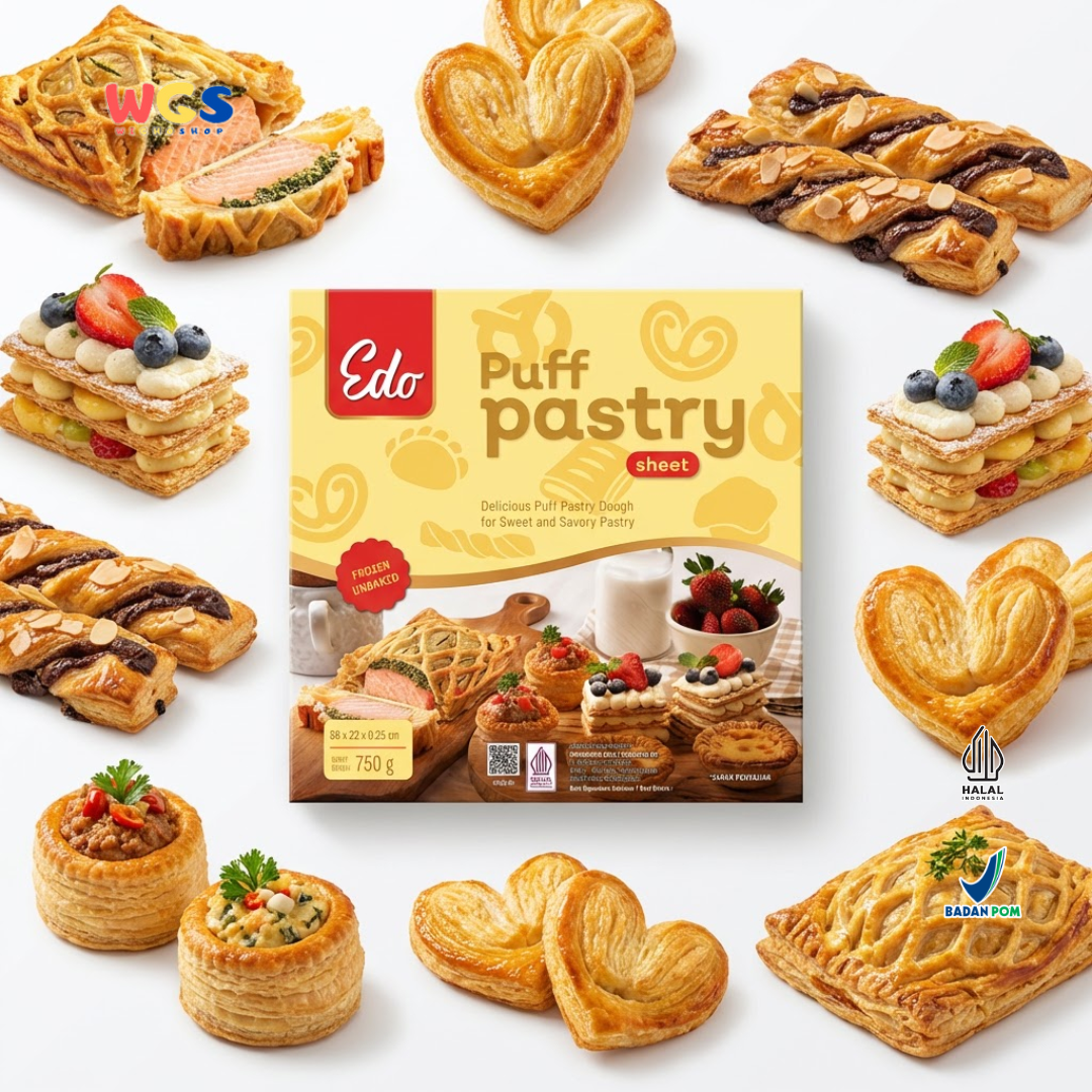 Edo Puff Pastry Sheet Flaky &amp; Crunchy 4 Sheet Frozen Food 750g - Halal