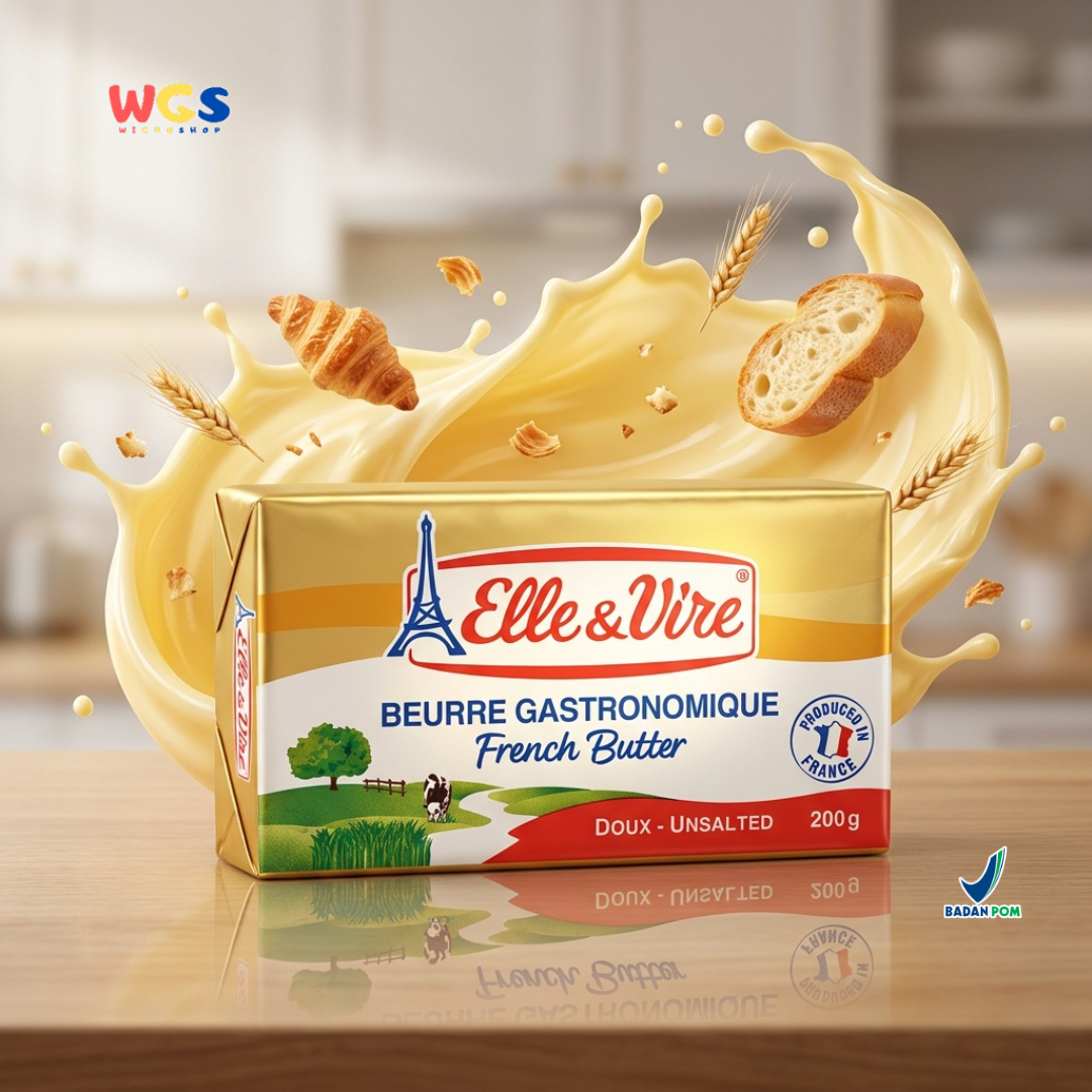 Elle & Vire Unsalted French Butter 200g - Beurre Gastronomique Butter Tawar Prancis Baking Pastry Roti Kue