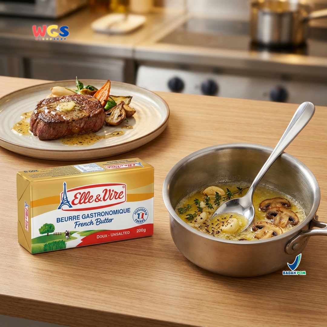 Elle & Vire Unsalted French Butter 200g - Beurre Gastronomique Butter Tawar Prancis Baking Pastry Roti Kue