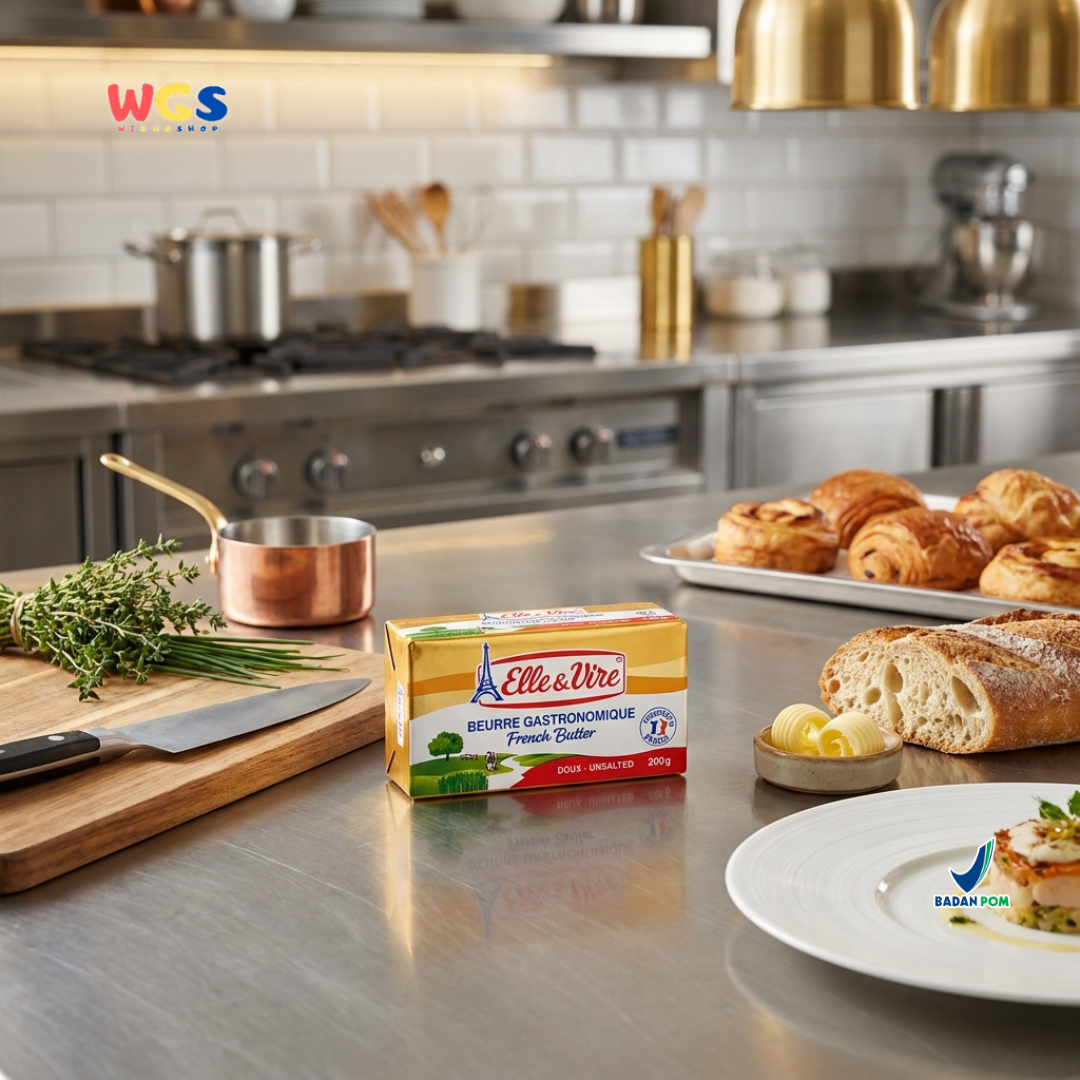 Elle & Vire Unsalted French Butter 200g - Beurre Gastronomique Butter Tawar Prancis Baking Pastry Roti Kue