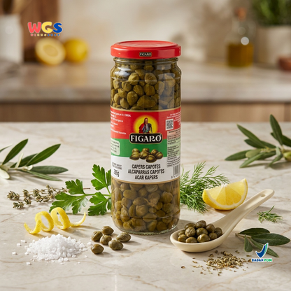 Figaro Capers Capotes 450g - Acar Kapers Spanyol untuk Salad, Pasta, Pizza & Seafood