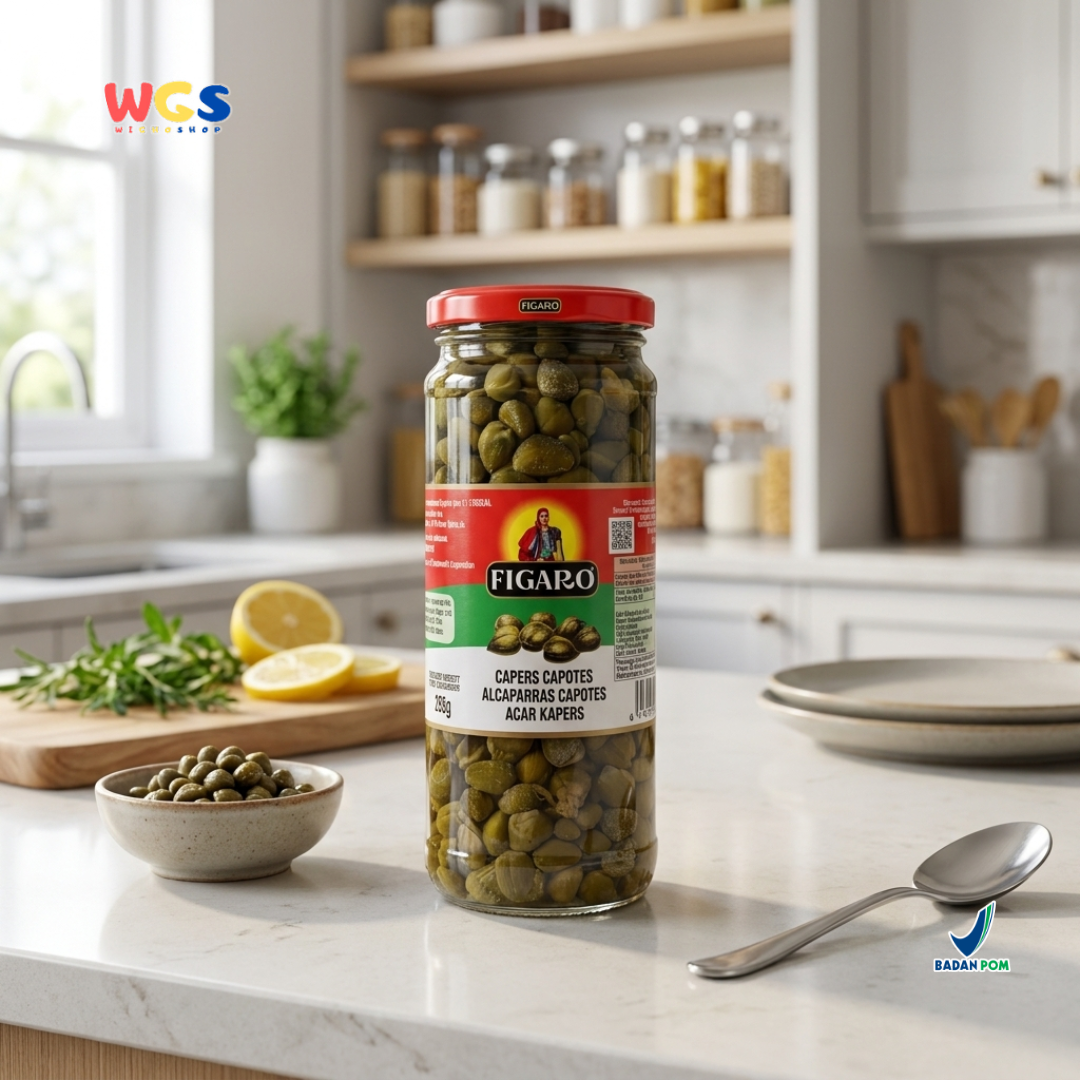 Figaro Capers Capotes 450g - Acar Kapers Spanyol untuk Salad, Pasta, Pizza & Seafood
