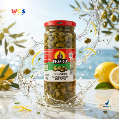 Figaro Capers Capotes 450g - Acar Kapers Spanyol untuk Salad, Pasta, Pizza & Seafood