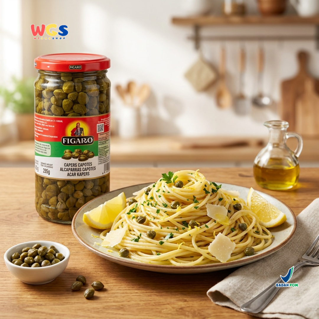 Figaro Capers Capotes 450g - Acar Kapers Spanyol untuk Salad, Pasta, Pizza & Seafood