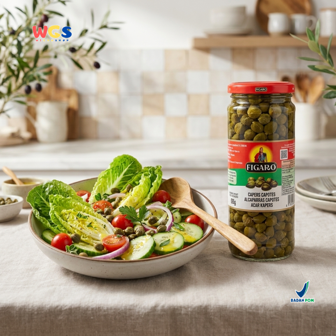 Figaro Capers Capotes 450g - Acar Kapers Spanyol untuk Salad, Pasta, Pizza & Seafood