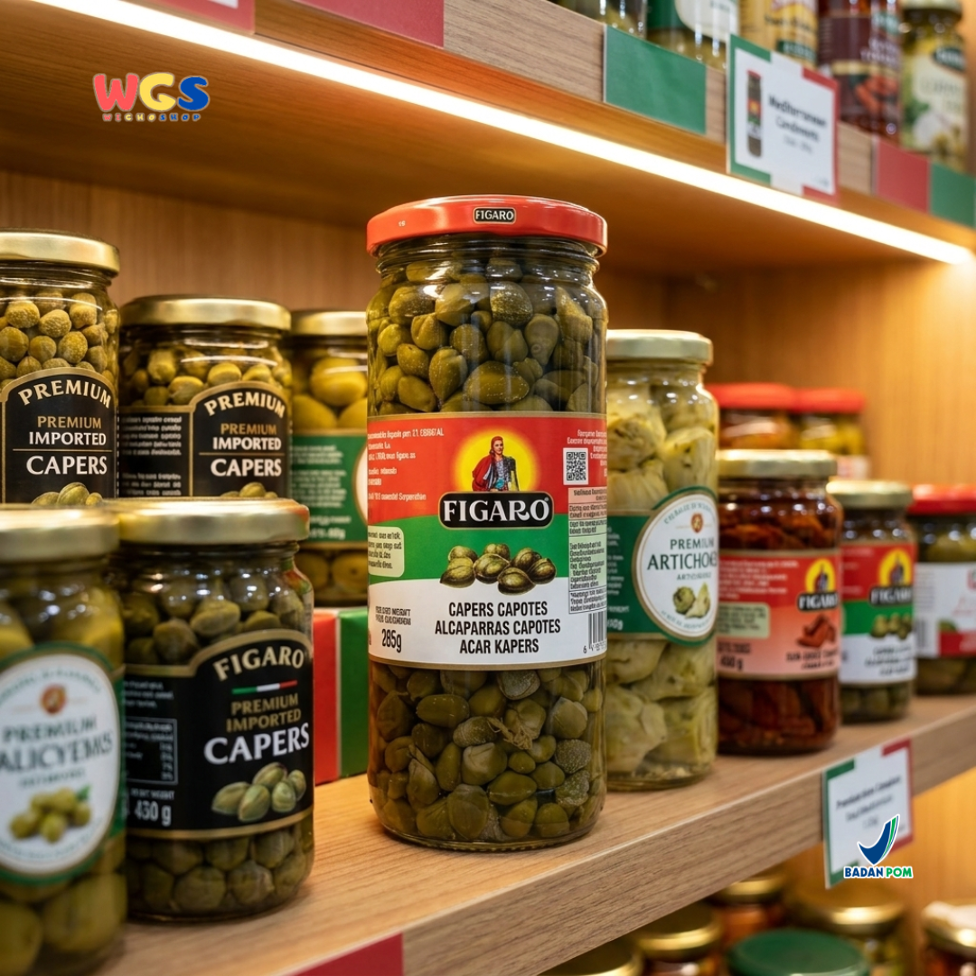 Figaro Capers Capotes 450g - Acar Kapers Spanyol untuk Salad, Pasta, Pizza & Seafood