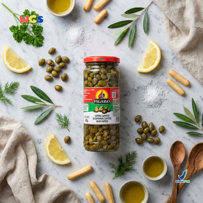 Figaro Capers Capotes 450g - Acar Kapers Spanyol untuk Salad, Pasta, Pizza & Seafood