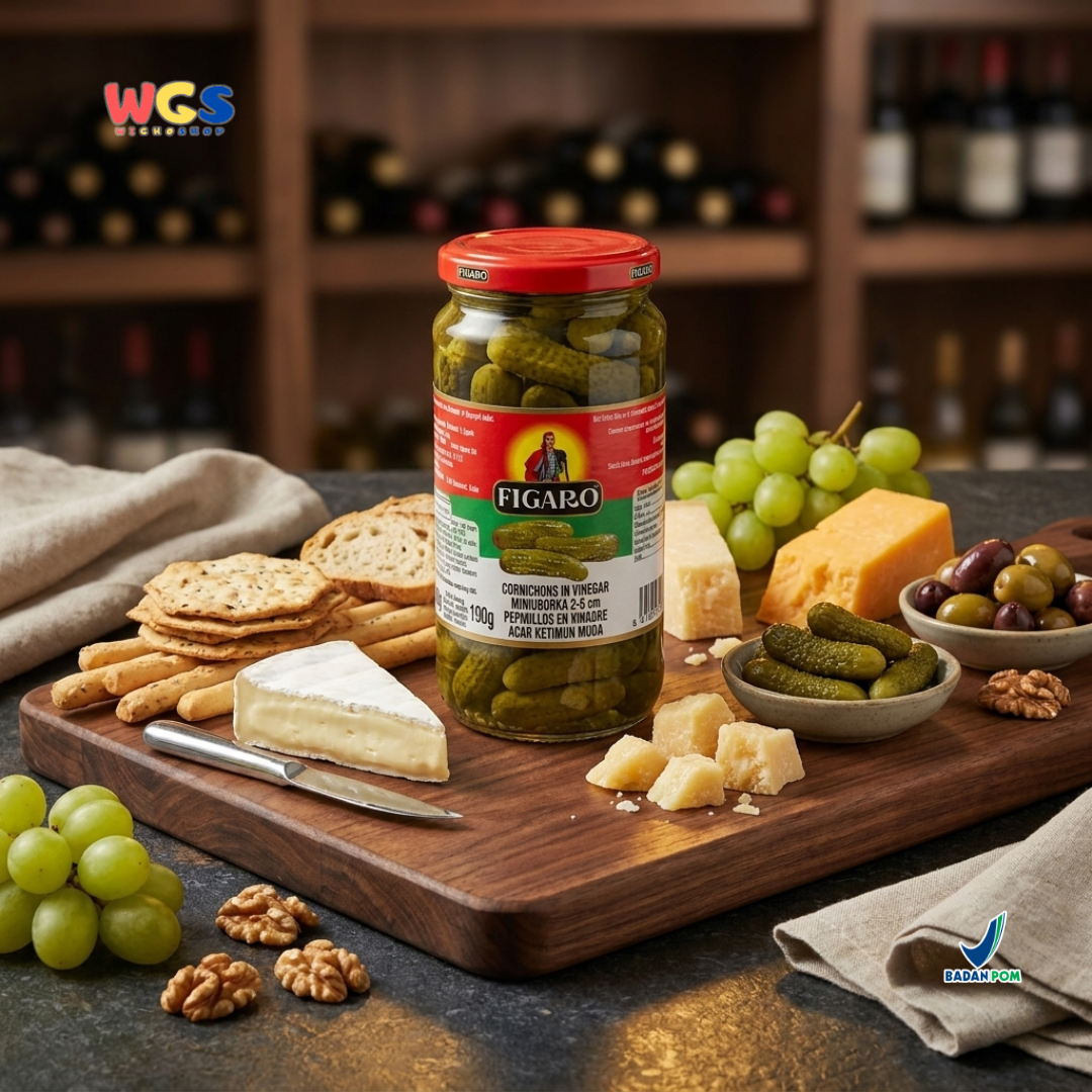 Figaro Cornichons in Vinegar 340g - Acar Ketimun Muda Mini untuk Burger, Sandwich & Salad