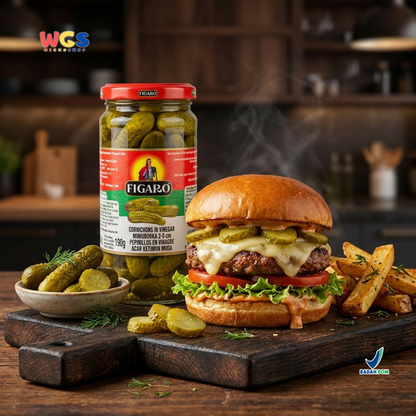 Figaro Cornichons in Vinegar 340g - Acar Ketimun Muda Mini untuk Burger, Sandwich & Salad