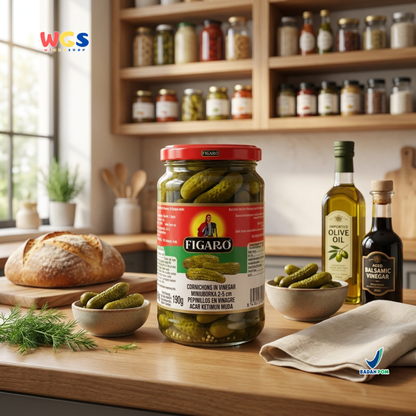 Figaro Cornichons in Vinegar 340g - Acar Ketimun Muda Mini untuk Burger, Sandwich & Salad
