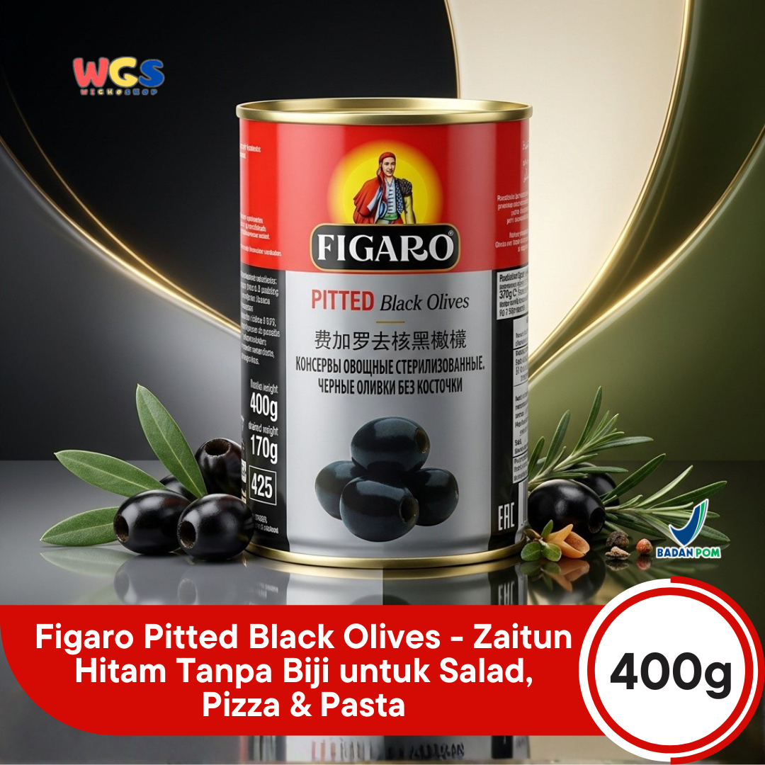 Figaro Pitted Black Olives 400g (170g Drained) – Canned Pitted Black Olives