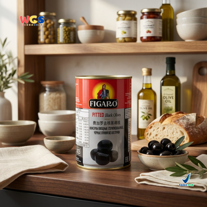 Figaro Pitted Black Olives 400g (170g Drained) – Canned Pitted Black Olives