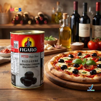 Figaro Pitted Black Olives 400g (170g Drained) – Canned Pitted Black Olives