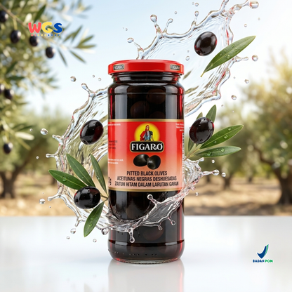 Figaro Pitted Black Olives 450g - Pickled Black Olives 