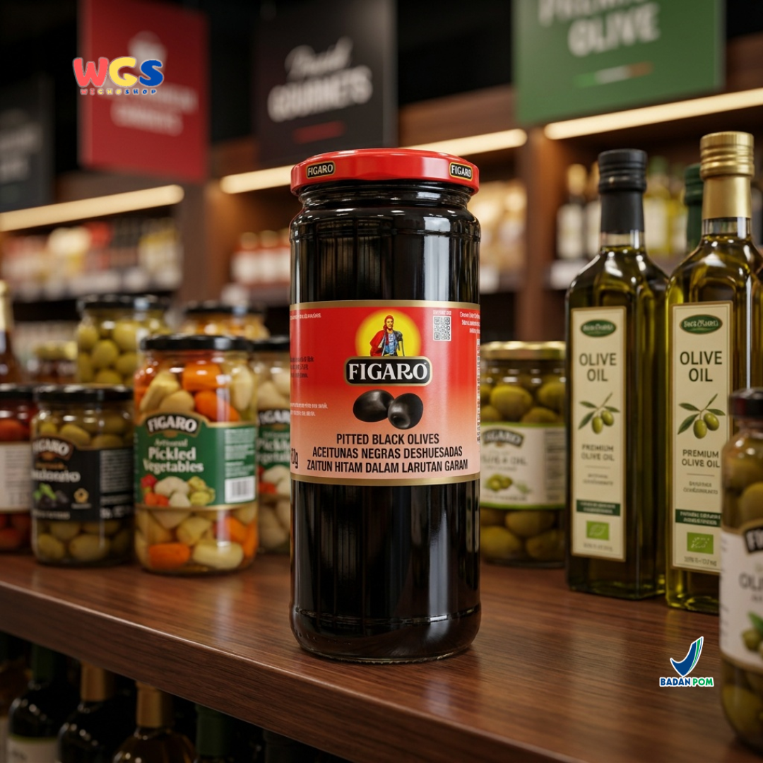 Figaro Pitted Black Olives 450g - Pickled Black Olives 