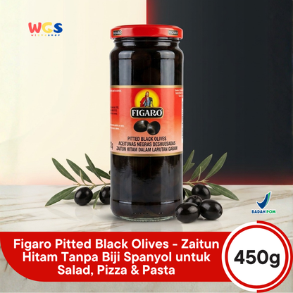 Figaro Pitted Black Olives 450g - Pickled Black Olives 