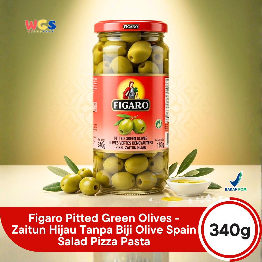Figaro Pitted Green Olives 340g - Zaitun Hijau Tanpa Biji Olive Spain Salad Pizza Pasta