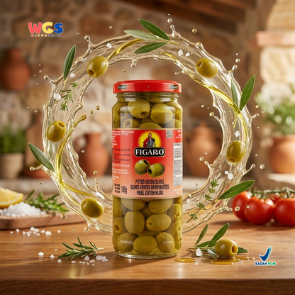 Figaro Pitted Green Olives 340g - Zaitun Hijau Tanpa Biji Olive Spain Salad Pizza Pasta
