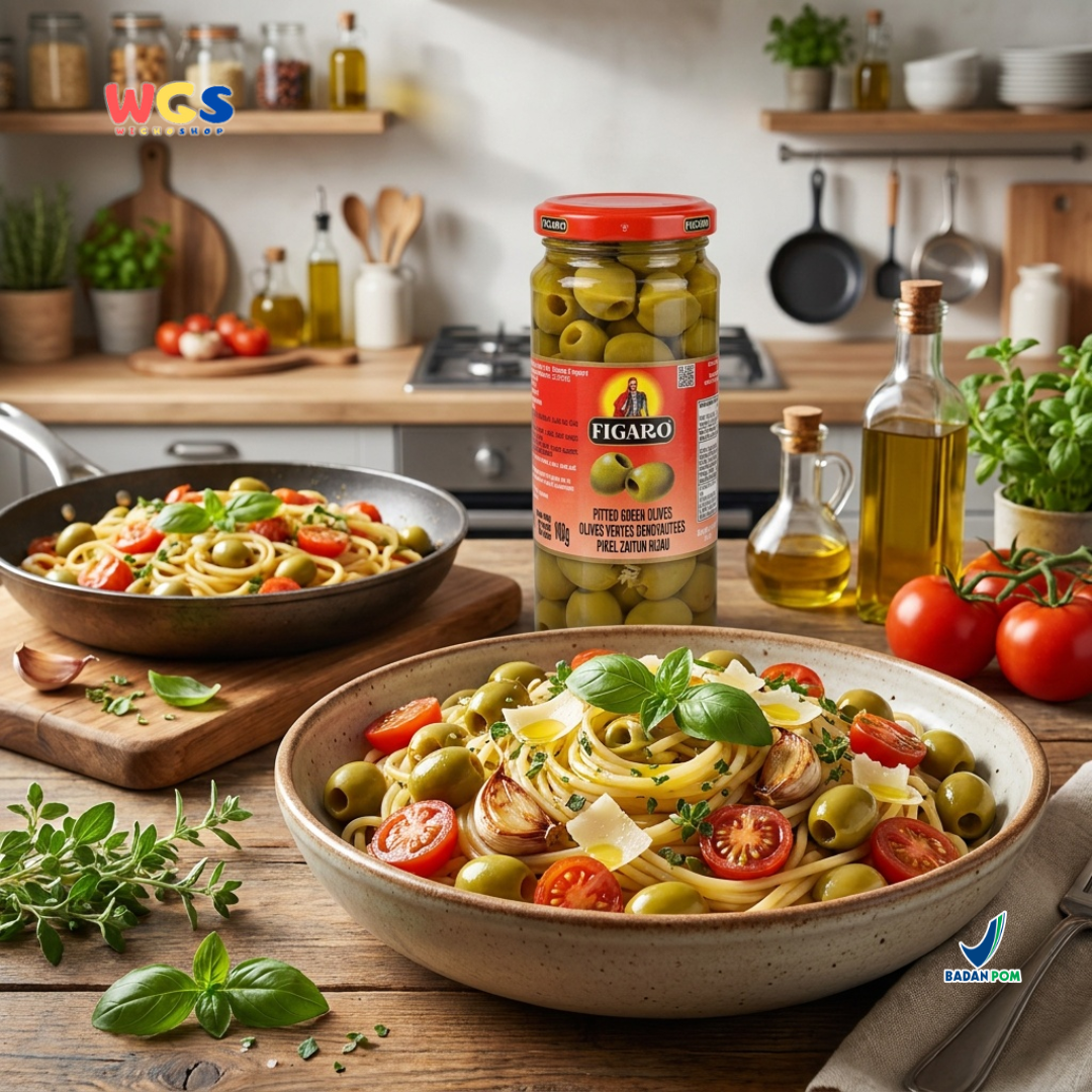 Figaro Pitted Green Olives 340g - Zaitun Hijau Tanpa Biji Olive Spain Salad Pizza Pasta
