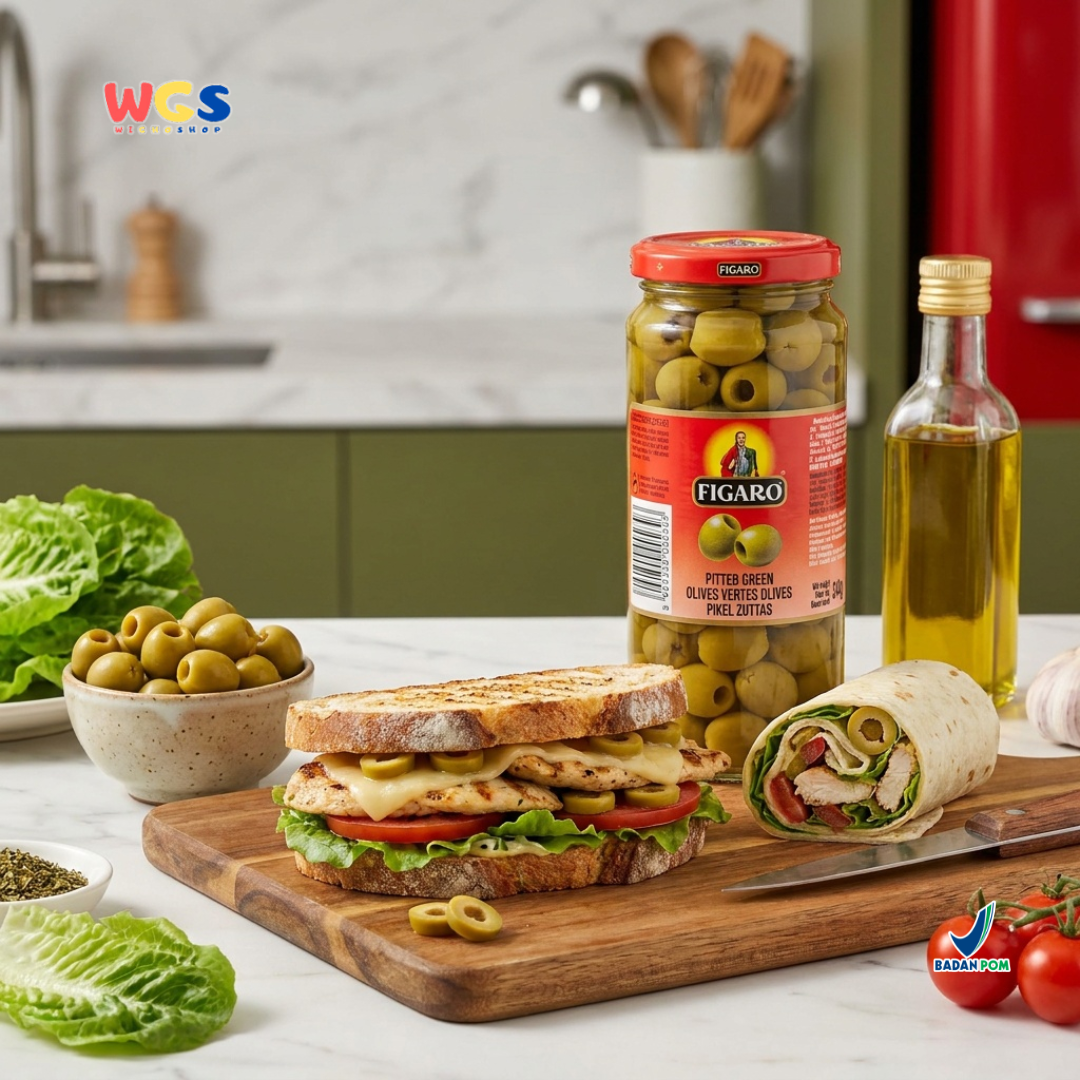 Figaro Pitted Green Olives 340g - Zaitun Hijau Tanpa Biji Olive Spain Salad Pizza Pasta