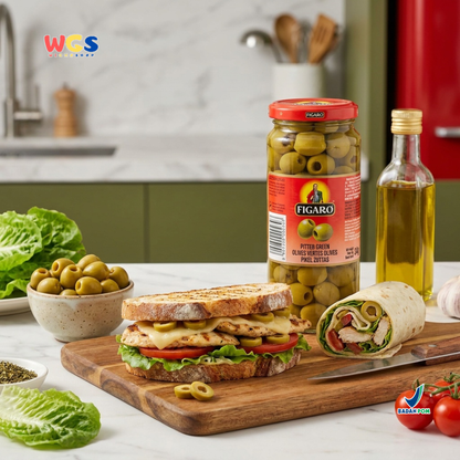 Figaro Pitted Green Olives 340g - Zaitun Hijau Tanpa Biji Olive Spain Salad Pizza Pasta