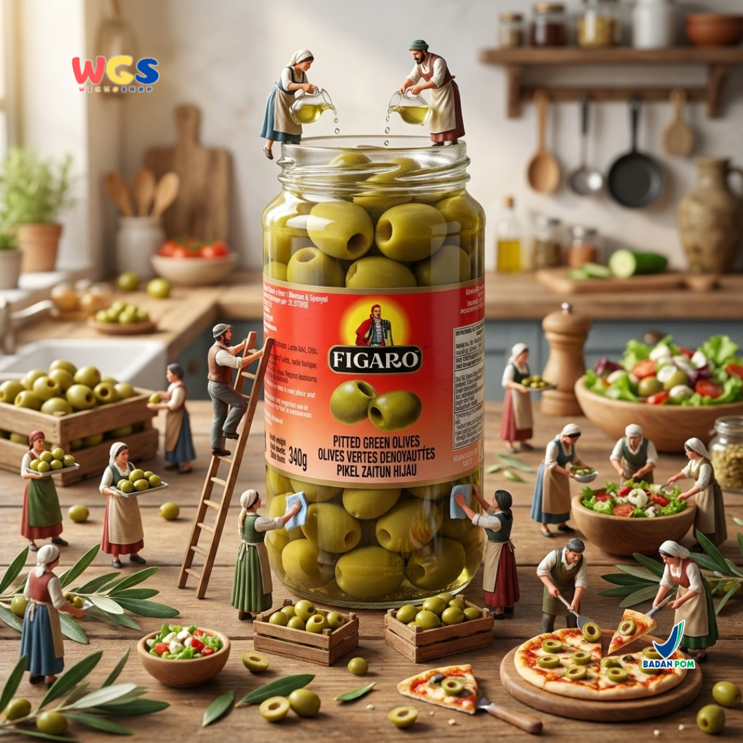 Figaro Pitted Green Olives 340g - Zaitun Hijau Tanpa Biji Olive Spain Salad Pizza Pasta