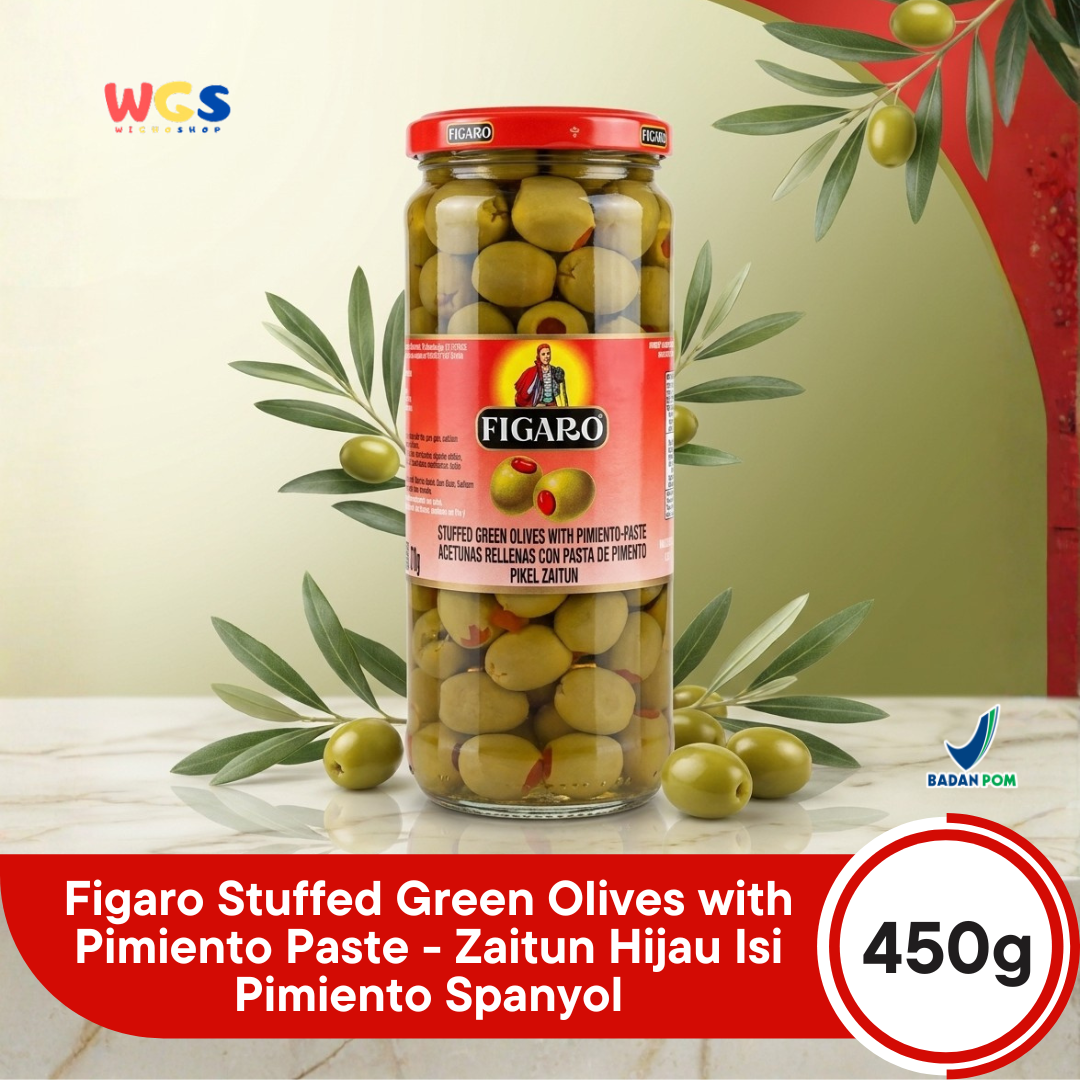 Figaro Stuffed Green Olives with Pimiento Paste 450g - Zaitun Hijau Isi Pimiento Spanyol