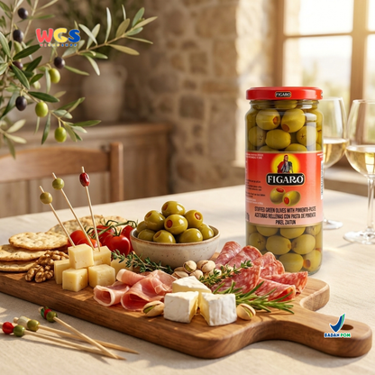 Figaro Stuffed Green Olives with Pimiento Paste 450g - Zaitun Hijau Isi Pimiento Spanyol