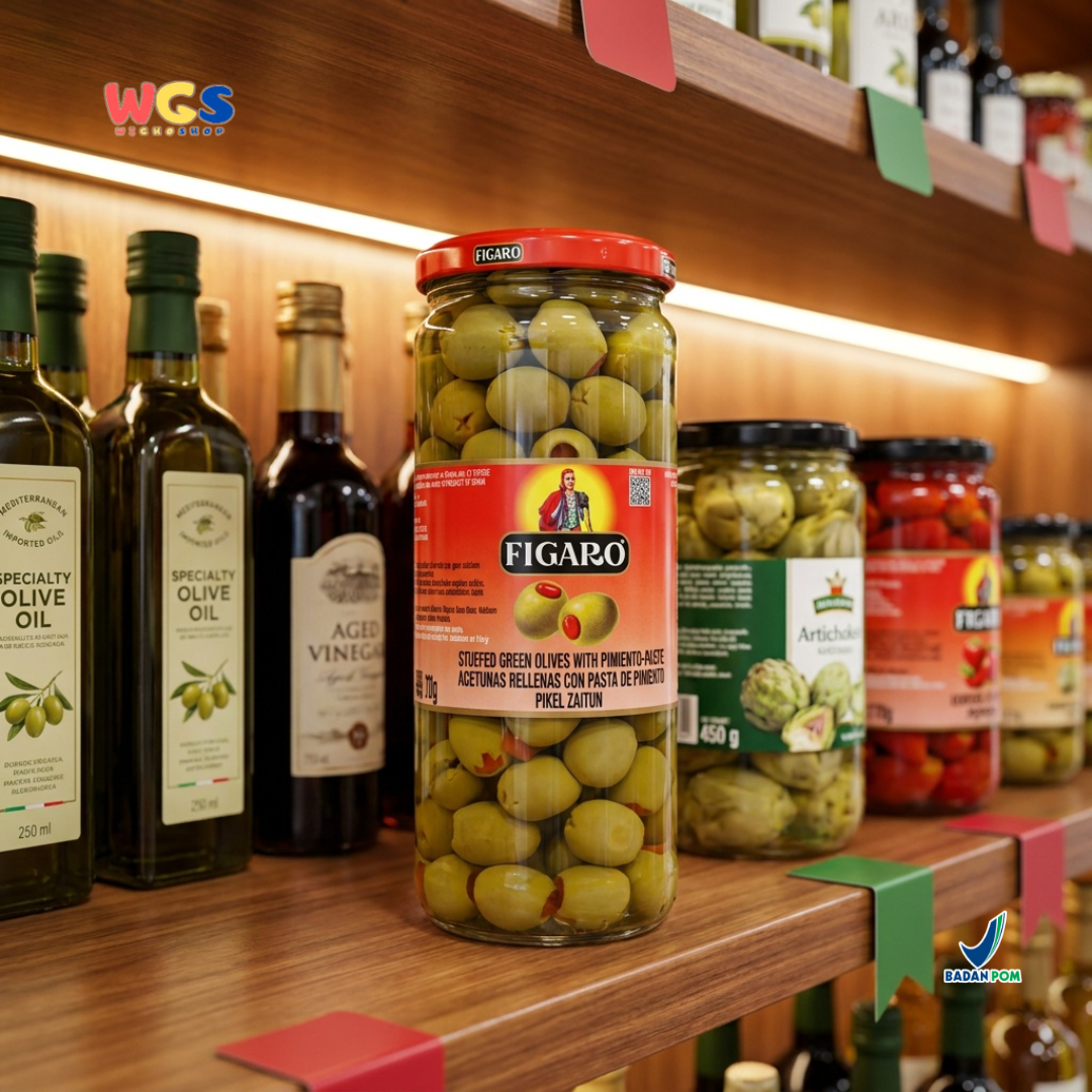 Figaro Stuffed Green Olives with Pimiento Paste 450g - Zaitun Hijau Isi Pimiento Spanyol