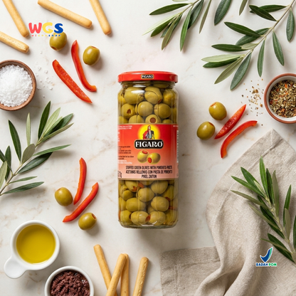 Figaro Stuffed Green Olives with Pimiento Paste 450g - Zaitun Hijau Isi Pimiento Spanyol