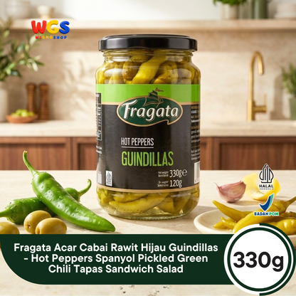Fragata Acar Cabai Rawit Hijau Guindillas 330g - Hot Peppers Spanyol Pickled Green Chili Tapas Sandwich Salad