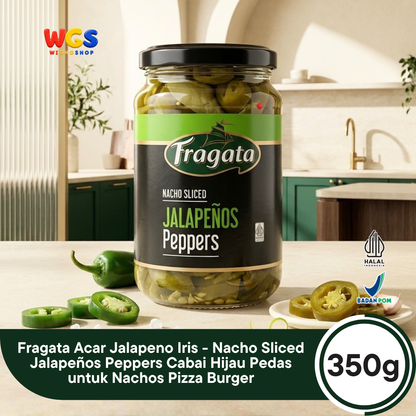 Fragata Acar Jalapeno Iris 350g - Nacho Sliced Jalapeños Peppers Cabai Hijau Pedas untuk Nachos Pizza Burger