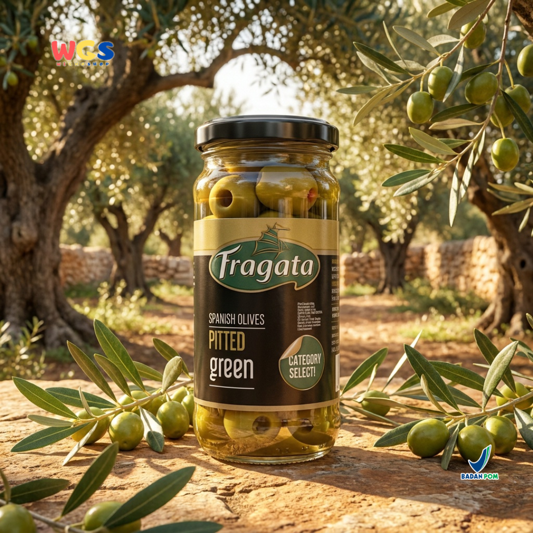 Fragata Spanish Olives Pitted Green 230g - Zaitun Hijau Tanpa Biji Spanyol