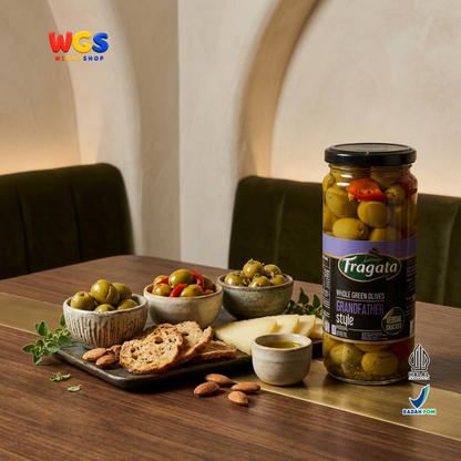 Fragata Zaitun Hijau Utuh Verdial Cracked 340g - Whole Green Olives Grandfather Style Acar Zaitun Spanyol