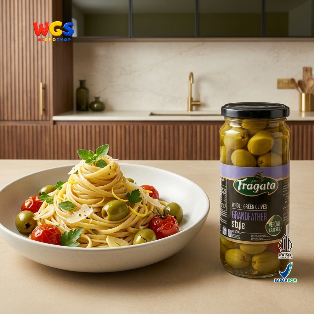 Fragata Zaitun Hijau Utuh Verdial Cracked 340g - Whole Green Olives Grandfather Style Acar Zaitun Spanyol