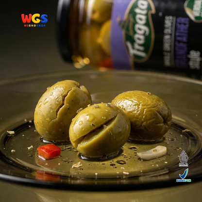 Fragata Zaitun Hijau Utuh Verdial Cracked 340g - Whole Green Olives Grandfather Style Acar Zaitun Spanyol