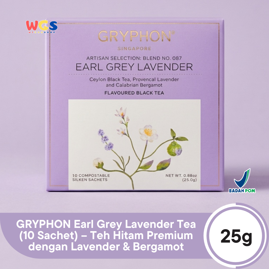 GRYPHON Earl Grey Lavender Tea 25g (10 Sachet) – Teh Hitam Premium dengan Lavender & Bergamot