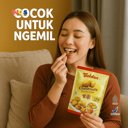 Golden Chestnuts Kernel 120g (2 Sachet x 60g) – Kacang Kastanye Panggang Siap Santap Praktis