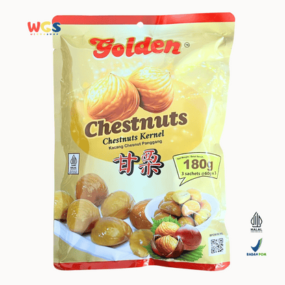 Golden Chestnuts Kernel 180g (3 Sachet x 60g) - Kacang Chestnut Panggang Siap Santap